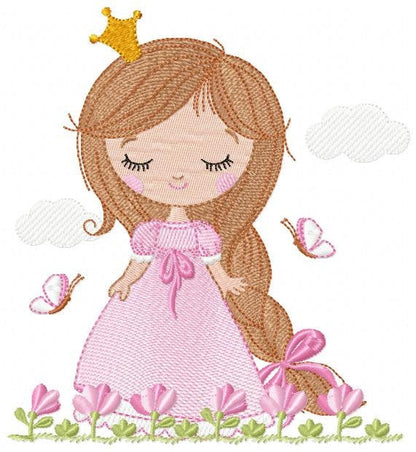Baby girl embroidery designs - Princess embroidery design machine embroidery pattern - girl with flower embroidery file - instant download