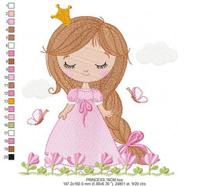 Baby girl embroidery designs - Princess embroidery design machine embroidery pattern - girl with flower embroidery file - instant download