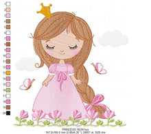 Charger l&#39;image dans la galerie, Baby girl embroidery designs - Princess embroidery design machine embroidery pattern - girl with flower embroidery file - instant download

