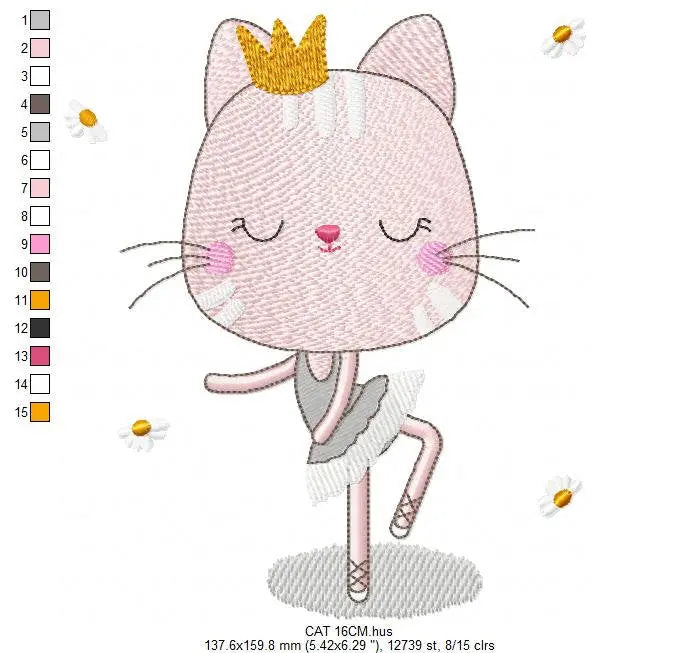 Cat embroidery designs - Ballerina embroidery design machine embroidery pattern - Baby girl embroidery file - Ballet Princess cat download Marcia Embroidery
