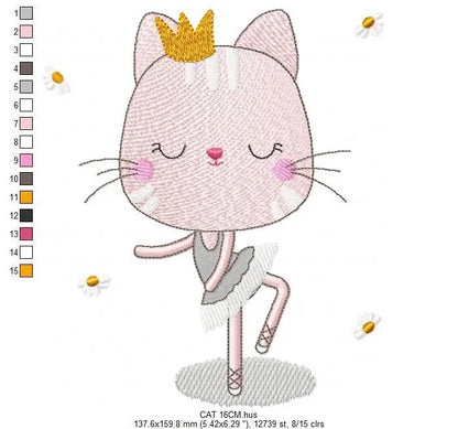 Cat embroidery designs - Ballerina embroidery design machine embroidery pattern - Baby girl embroidery file - Ballet Princess cat download Marcia Embroidery