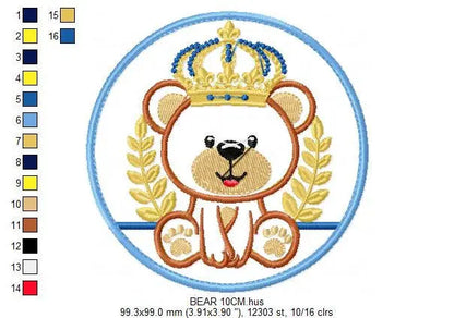Teddy Bear embroidery designs - Baby Boy embroidery design machine embroidery pattern - kid embroidery file - King Bear applique Tag wreath Marcia Embroidery