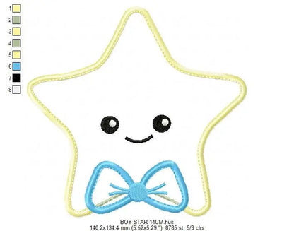 Star applique embroidery design - Baby girl and boy machine embroidery pattern - Star with bow tie and lace design - Instant download pes Marcia Embroidery