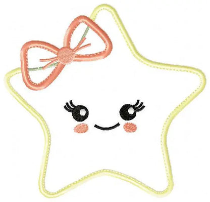 Star applique embroidery design - Baby girl and boy machine embroidery pattern - Star with bow tie and lace design - Instant download pes Marcia Embroidery