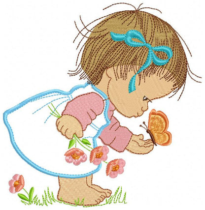 Baby girl embroidery designs - Toddler embroidery design machine embroidery pattern - girl with butterfly embroidery file - instant download