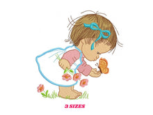 Load image into Gallery viewer, Baby girl embroidery designs - Toddler embroidery design machine embroidery pattern - girl with butterfly embroidery file - instant download
