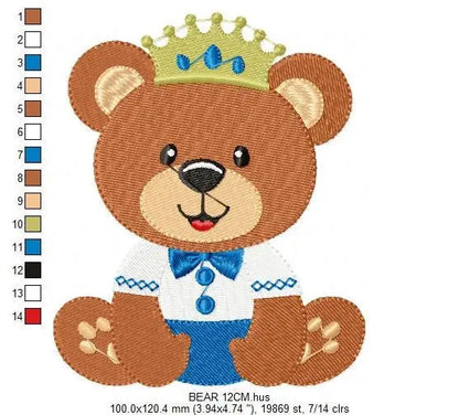 Bear embroidery designs - Teddy embroidery design machine embroidery pattern - King Bear applique design - Baby boy embroidery download PES Marcia Embroidery