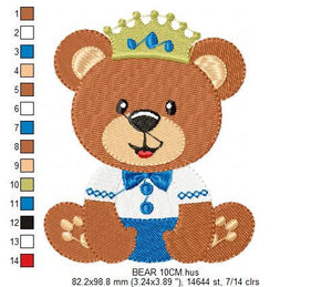 Bear embroidery designs - Teddy embroidery design machine embroidery pattern - King Bear applique design - Baby boy embroidery download PES