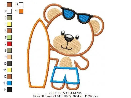 Surfer Bear at the beach embroidery designs - Teddy embroidery design machine embroidery pattern - Baby boy embroidery file - digital file Marcia Embroidery