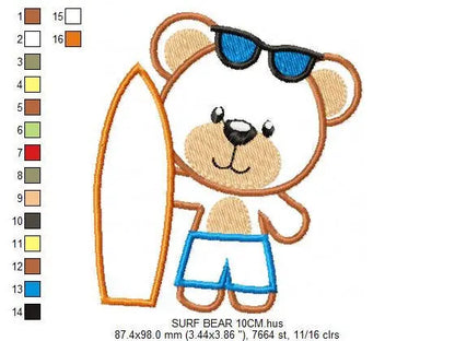 Surfer Bear at the beach embroidery designs - Teddy embroidery design machine embroidery pattern - Baby boy embroidery file - digital file Marcia Embroidery