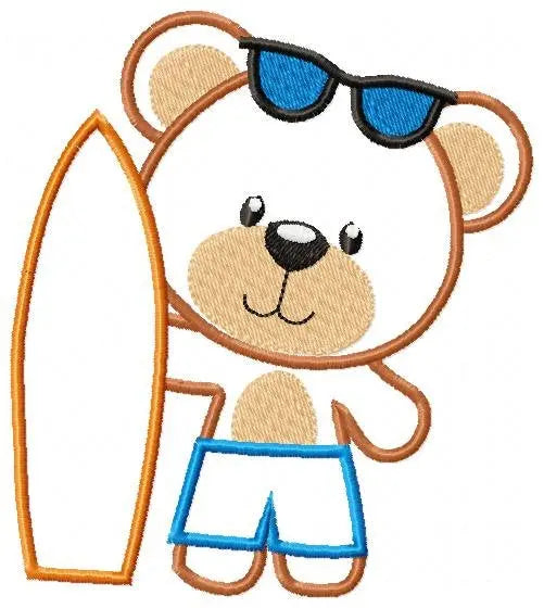 Surfer Bear at the beach embroidery designs - Teddy embroidery design machine embroidery pattern - Baby boy embroidery file - digital file Marcia Embroidery