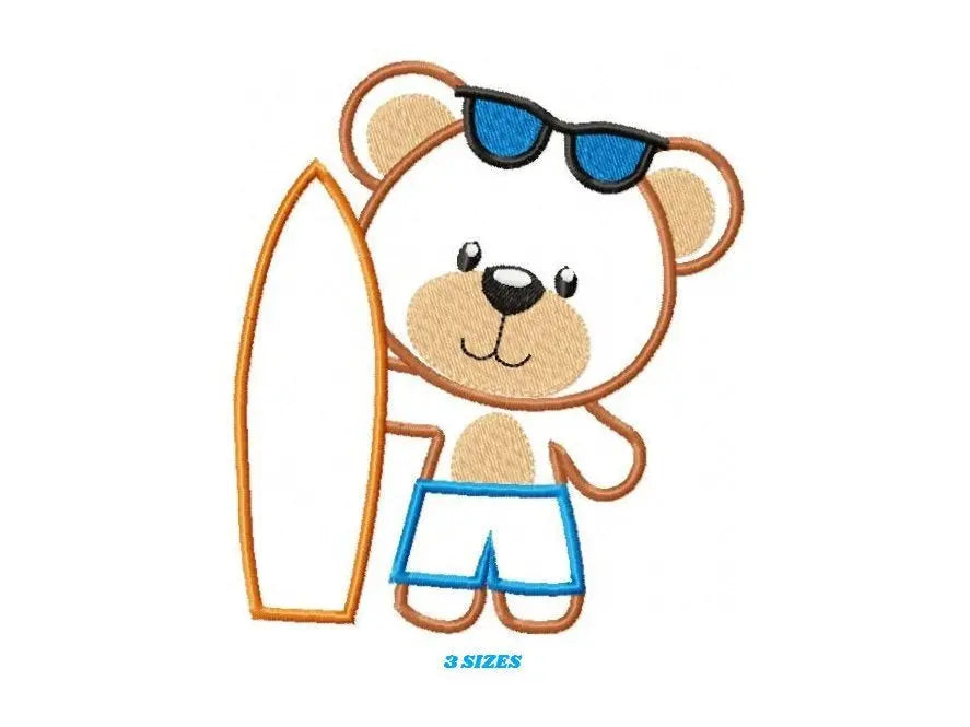 Surfer Bear at the beach embroidery designs - Teddy embroidery design machine embroidery pattern - Baby boy embroidery file - digital file Marcia Embroidery