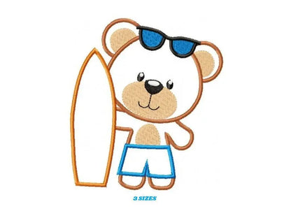 Surfer Bear at the beach embroidery designs - Teddy embroidery design machine embroidery pattern - Baby boy embroidery file - digital file Marcia Embroidery