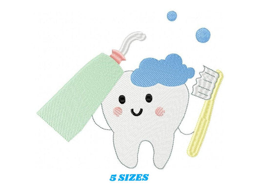 Tooth embroidery designs - Dental Toothpaste machine embroidery pattern - Toothbrush embroidery file - Instant digital download pes jef dst