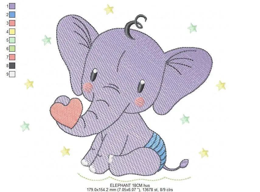 Elephant embroidery designs - Animal with heart and diaper embroidery design machine embroidery pattern - Baby boy embroidery - download Marcia Embroidery