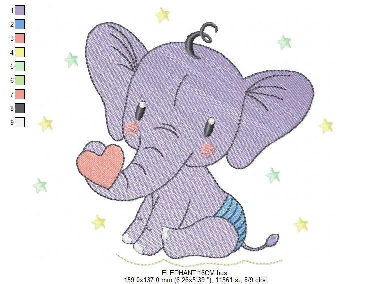 Elephant embroidery designs - Animal with heart and diaper embroidery design machine embroidery pattern - Baby boy embroidery - download Marcia Embroidery