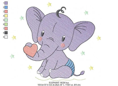 Elephant embroidery designs - Animal with heart and diaper embroidery design machine embroidery pattern - Baby boy embroidery - download Marcia Embroidery