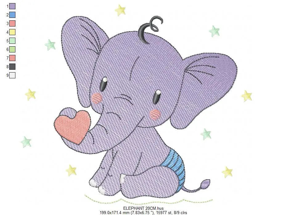 Elephant embroidery designs - Animal with heart and diaper embroidery design machine embroidery pattern - Baby boy embroidery - download Marcia Embroidery