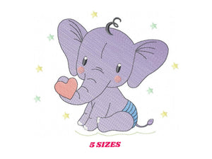 Elephant embroidery designs - Animal with heart and diaper embroidery design machine embroidery pattern - Baby boy embroidery - download