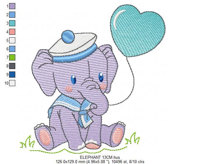 Elephant embroidery designs - Animal embroidery design machine embroidery pattern - Baby boy embroidery file - girl kid embroidery Sailor