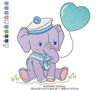 Elephant embroidery designs - Animal embroidery design machine embroidery pattern - Baby boy embroidery file - girl kid embroidery Sailor
