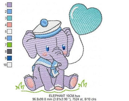 Elephant embroidery designs - Animal embroidery design machine embroidery pattern - Baby boy embroidery file - girl kid embroidery Sailor