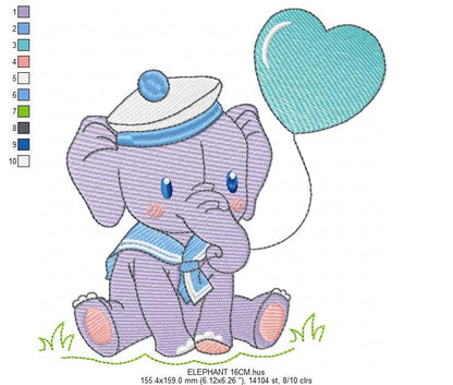 Elephant embroidery designs - Animal embroidery design machine embroidery pattern - Baby boy embroidery file - girl kid embroidery Sailor