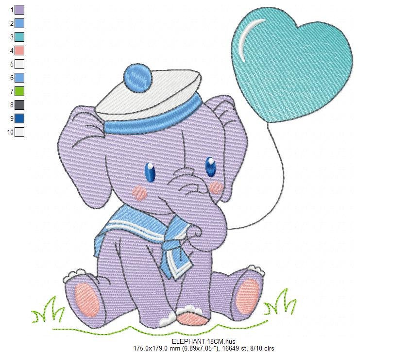 Elephant embroidery designs - Animal embroidery design machine embroidery pattern - Baby boy embroidery file - girl kid embroidery Sailor