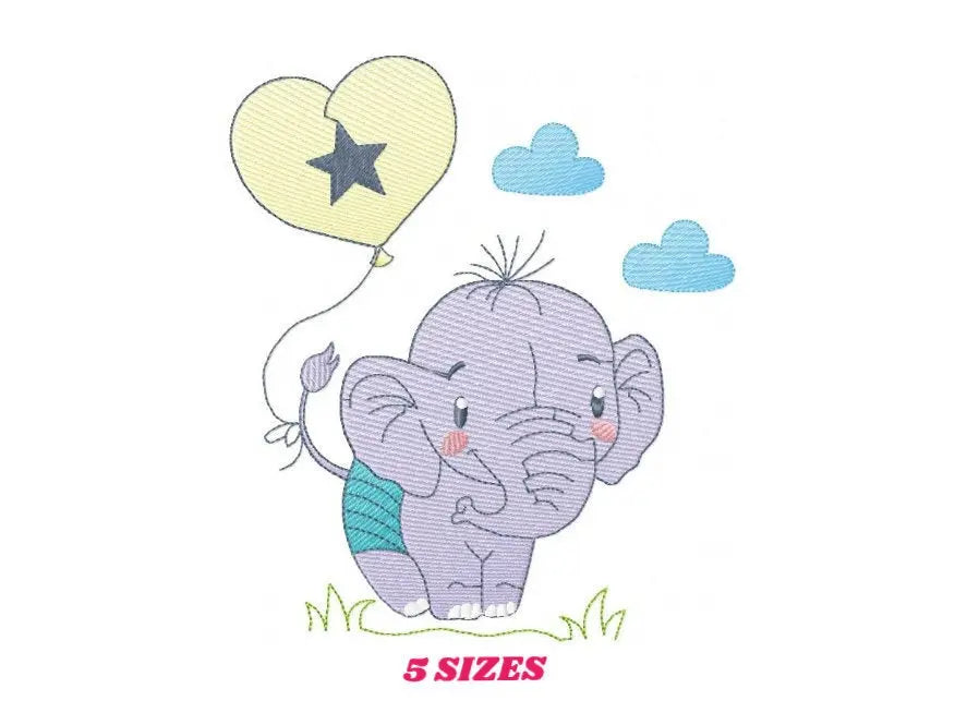 Elephant embroidery designs - Animal embroidery design machine embroidery pattern - Baby boy embroidery file - elephant with balloons sky Marcia Embroidery