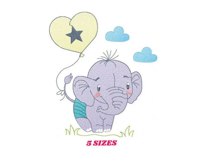 Elephant embroidery designs - Animal embroidery design machine embroidery pattern - Baby boy embroidery file - elephant with balloons sky Marcia Embroidery