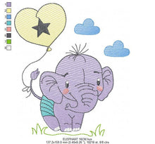 Laden Sie das Bild in den Galerie-Viewer, Elephant embroidery designs - Animal embroidery design machine embroidery pattern - Baby boy embroidery file - elephant with balloons sky
