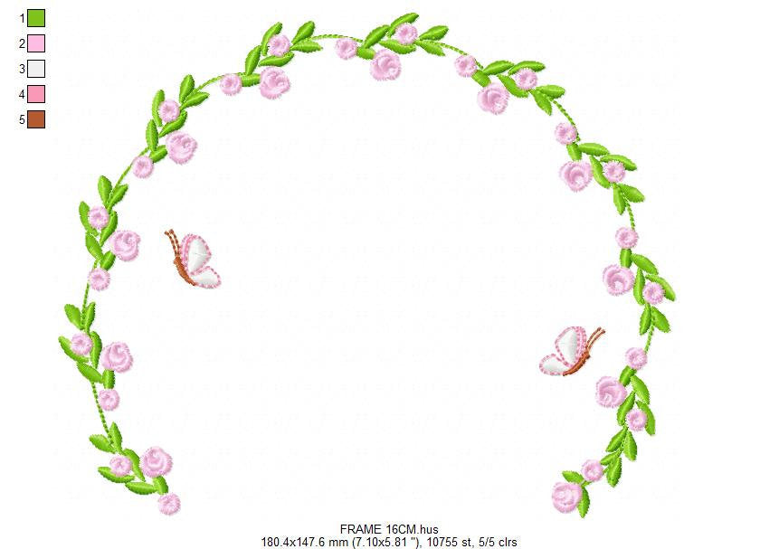 Roses Monogram Frame embroidery designs - Butterflies and Flower design machine embroidery pattern - Delicate Rose wreath - Instant download