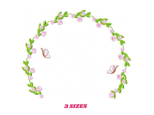 Roses Monogram Frame embroidery designs - Butterflies and Flower design machine embroidery pattern - Delicate Rose wreath - Instant download