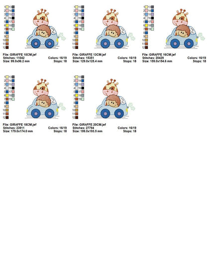 Animal in a car embroidery design - Giraffe and boy machine embroidery pattern - Baby boy embroidery file - Giraffe car - Instant download