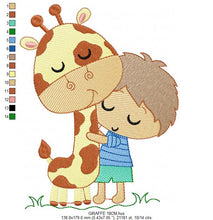 Carica l&#39;immagine nel visualizzatore di Gallery, Baby Boy hugging Giraffe embroidery design - Wild Animal embroidery designs machine embroidery pattern - Boy with giraffe - instant download
