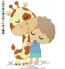 Carica l&#39;immagine nel visualizzatore di Gallery, Baby Boy hugging Giraffe embroidery design - Wild Animal embroidery designs machine embroidery pattern - Boy with giraffe - instant download
