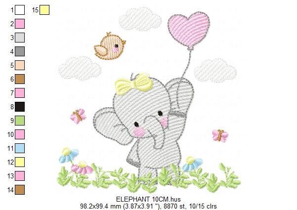 Elephant embroidery designs - Animal embroidery design machine embroidery pattern - Baby girl embroidery file - kid embroidery Towel pillow