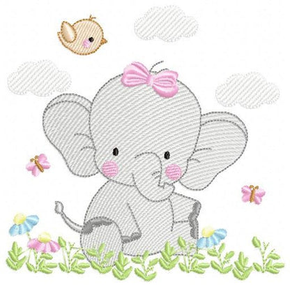 Elephant embroidery designs - Animal embroidery design machine embroidery pattern - Baby girl embroidery file - kid embroidery Spring Garden