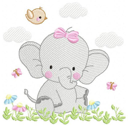 Elephant embroidery designs - Animal embroidery design machine embroidery pattern - Baby girl embroidery file - kid embroidery Spring Garden