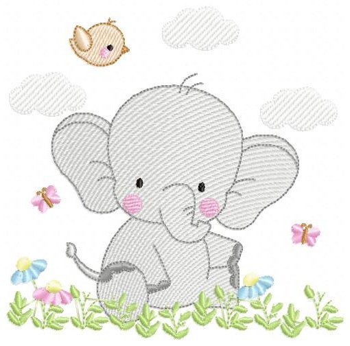 Elephant with bird embroidery designs - Safari Wild Animal machine embroidery pattern - Baby Boy file - Instant digital download pes jef dst