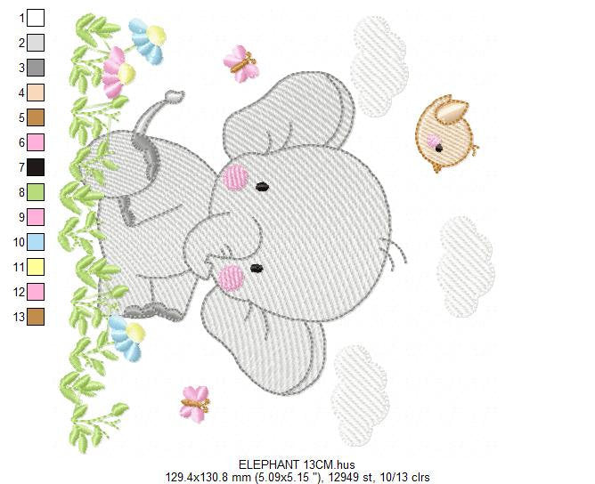 Elephant with bird embroidery designs - Safari Wild Animal machine embroidery pattern - Baby Boy file - Instant digital download pes jef dst