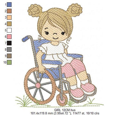 Wheelchair girl embroidery design - Special needs embroidery designs machine embroidery pattern - Kid embroidery file - acessibility  design