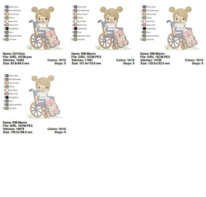 Wheelchair girl embroidery design - Special needs embroidery designs machine embroidery pattern - Kid embroidery file - acessibility  design