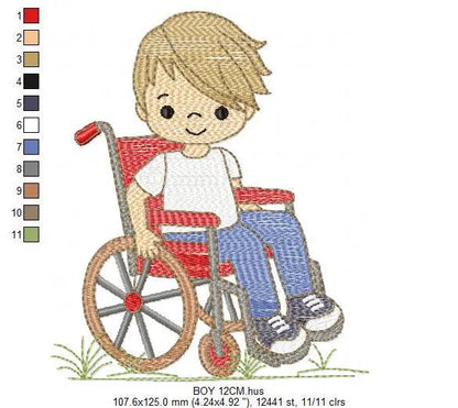 Wheelchair boy embroidery design - Special needs embroidery designs machine embroidery pattern - Kid embroidery file - acessibility  design Marcia Embroidery