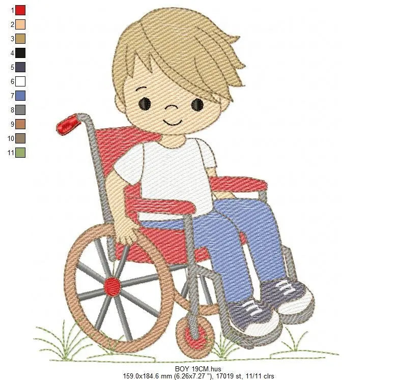 Wheelchair boy embroidery design - Special needs embroidery designs machine embroidery pattern - Kid embroidery file - acessibility  design Marcia Embroidery
