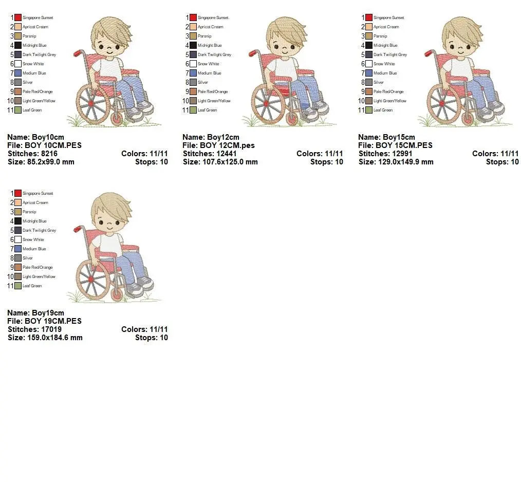 Wheelchair boy embroidery design - Special needs embroidery designs machine embroidery pattern - Kid embroidery file - acessibility  design Marcia Embroidery
