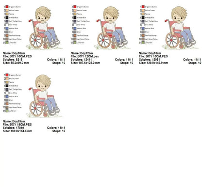 Wheelchair boy embroidery design - Special needs embroidery designs machine embroidery pattern - Kid embroidery file - acessibility  design Marcia Embroidery