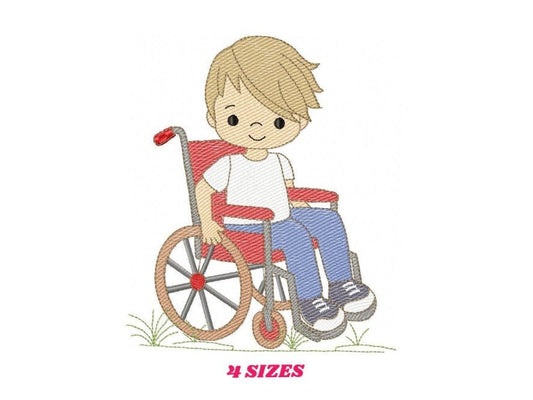 Wheelchair boy embroidery design - Special needs embroidery designs machine embroidery pattern - Kid embroidery file - acessibility  design