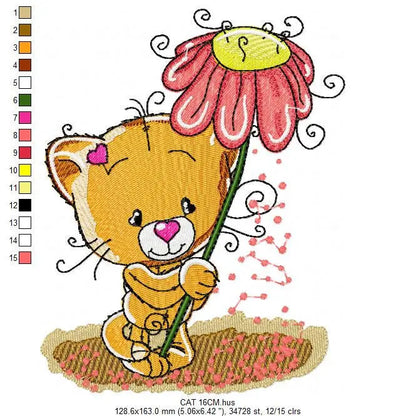 Cat embroidery design - Baby girl embroidery designs machine embroidery pattern - Kitty embroidery file - instant download spring garden Marcia Embroidery