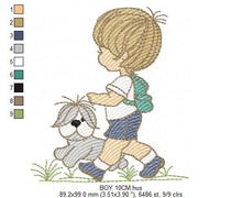Cargar imagen en el visor de la galería, Boy embroidery designs - Dog embroidery design machine embroidery pattern - boy with dog embroidery file - student embroidery school boy

